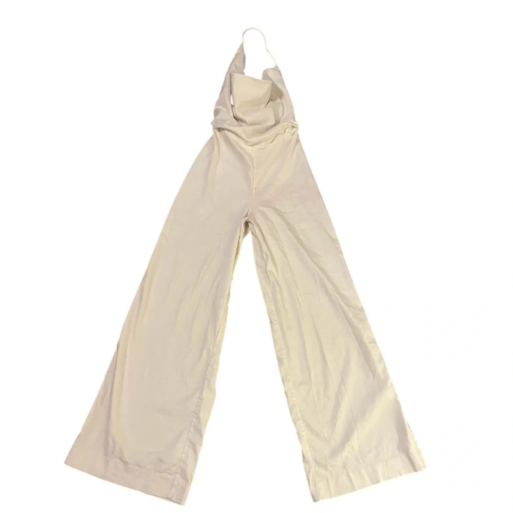ZARA White Linen Blend Halter Jumpsuit | Wide‎ Leg | Size Small